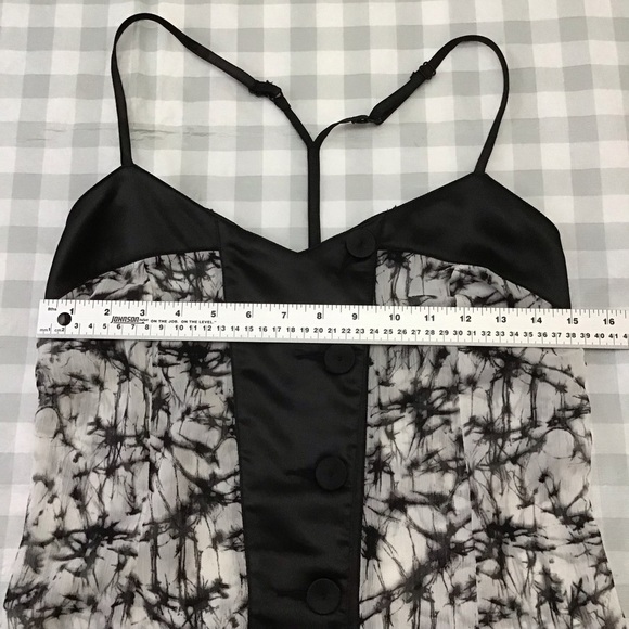 Stacey Zhang top blouse black silky sheer black ecru sleeveless racer back small - Picture 10 of 13